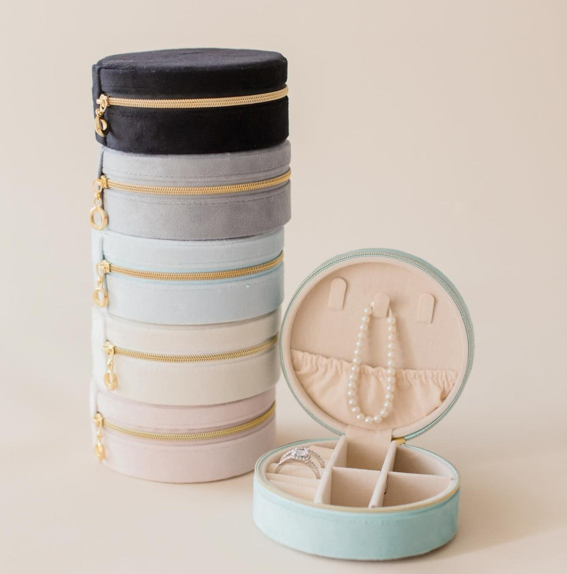 Velvet Round Jewellery Box